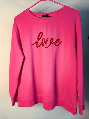 Jane and Delancey Bright Hot Pink Sweatshirt with Red 'Love' Script